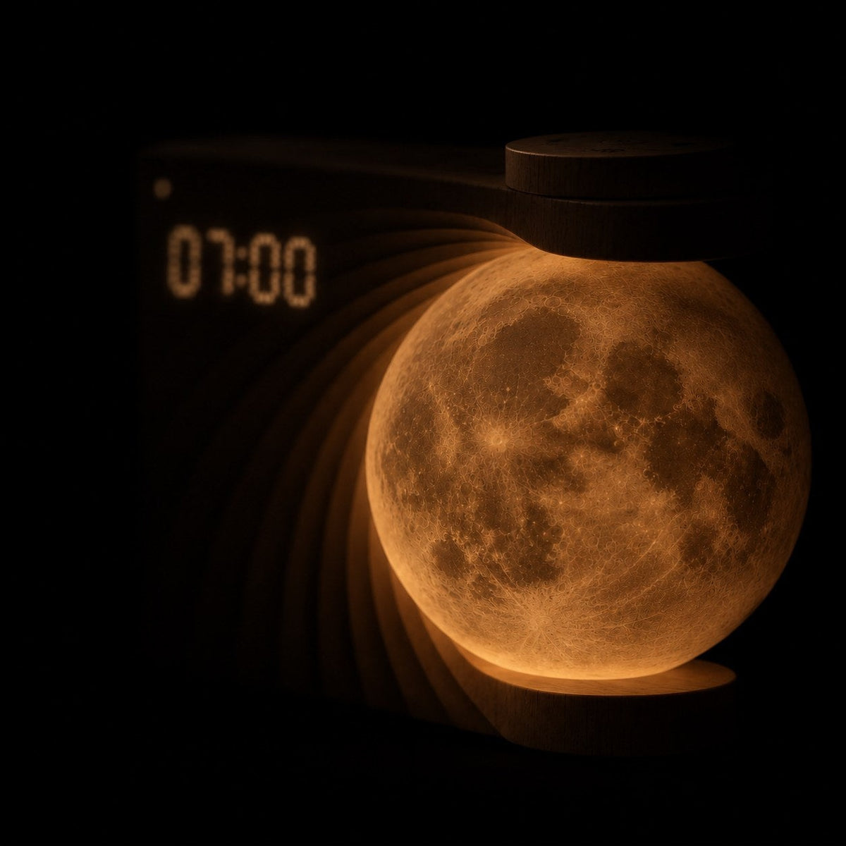 Une lune sur la table de chevet.