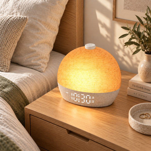 Soléveil Aurore — Réveil simulateur d'aube, habillage aspect tissu