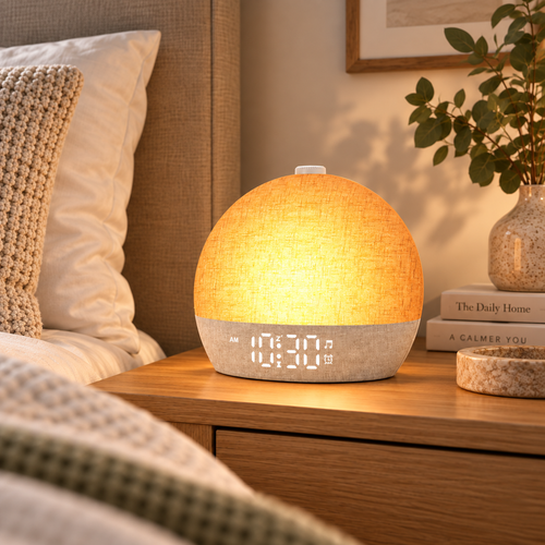 Soléveil Aurore — Réveil simulateur d'aube, habillage aspect tissu