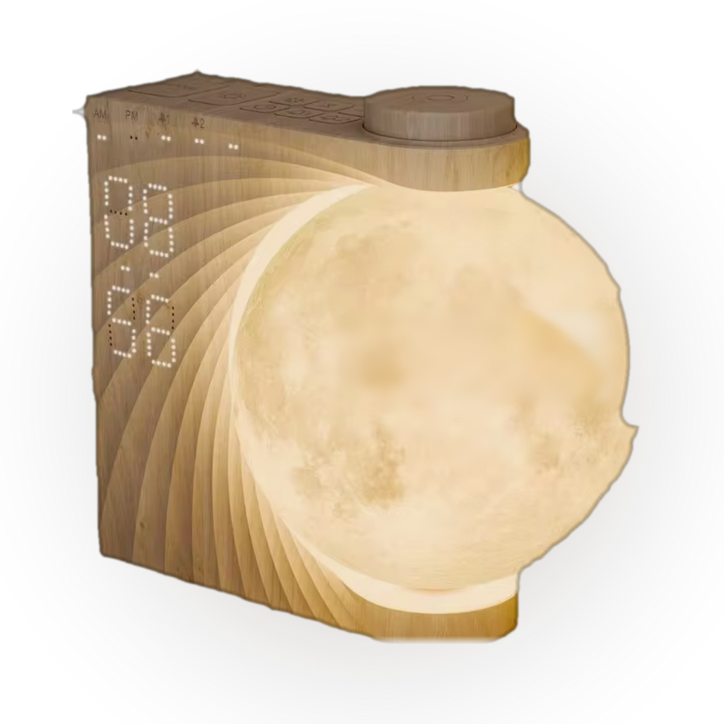 Soléveil Éclipse — Réveil simulateur d'aube, lune en bois
