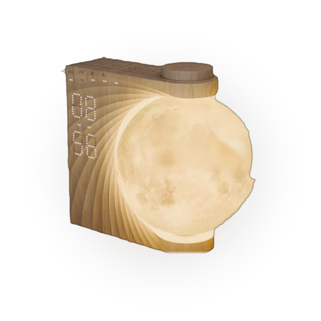 Soléveil Éclipse — Réveil simulateur d'aube, lune en bois