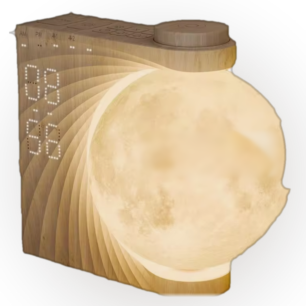 Soléveil Éclipse — Réveil simulateur d'aube, lune en bois