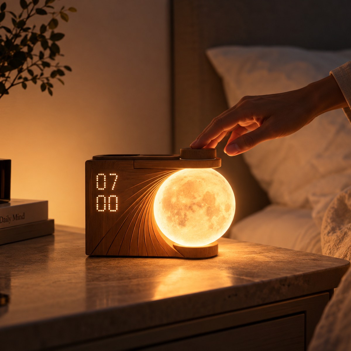 Soléveil Éclipse — Réveil simulateur d'aube, lune en bois