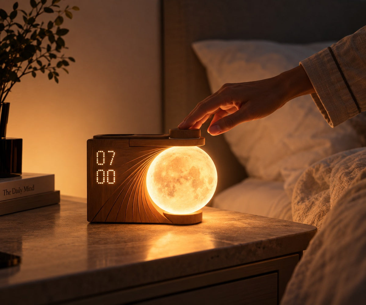La main posée sur l'Éclipse, sur une table de chevet