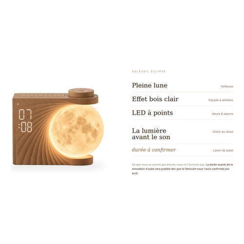 Soléveil Éclipse — Réveil simulateur d'aube, lune effet bois